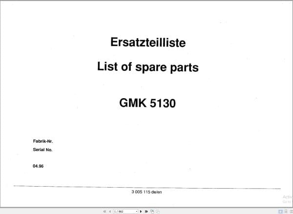 Grove Crane GMK 5130 Spare Parts List 3005115 1996 (1)