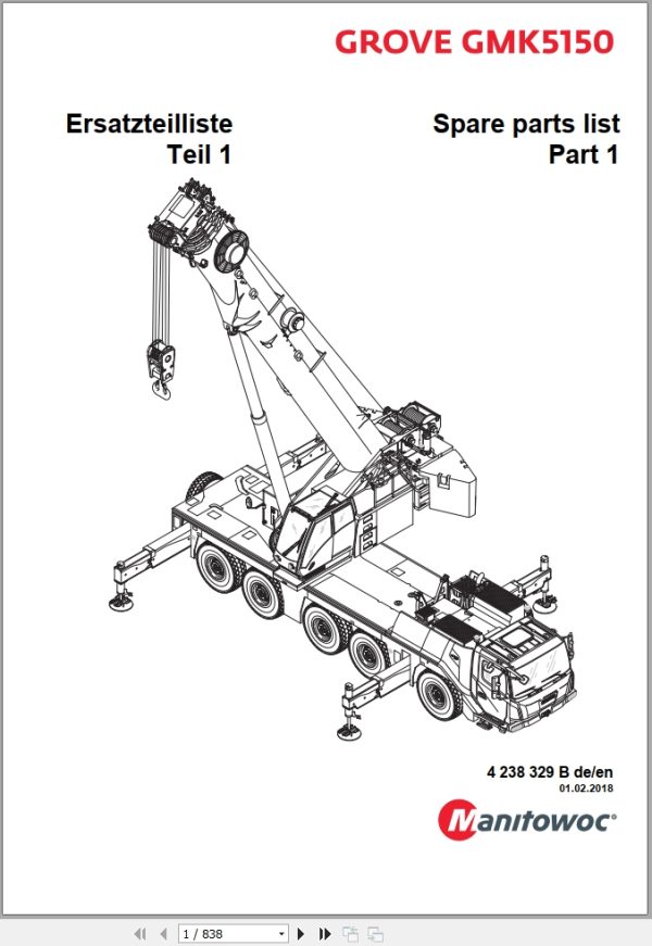 Grove Crane GMK 5150 Spare Parts List 4238329B 2018 (1)
