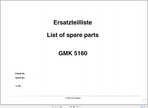 Grove Crane GMK 5160 Spare Parts List 2305012 1995 (1)