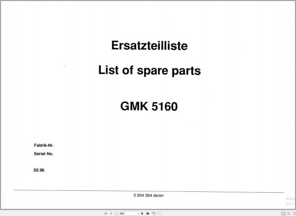 Grove Crane GMK 5160 Spare Parts List 3004394 1996 (1)