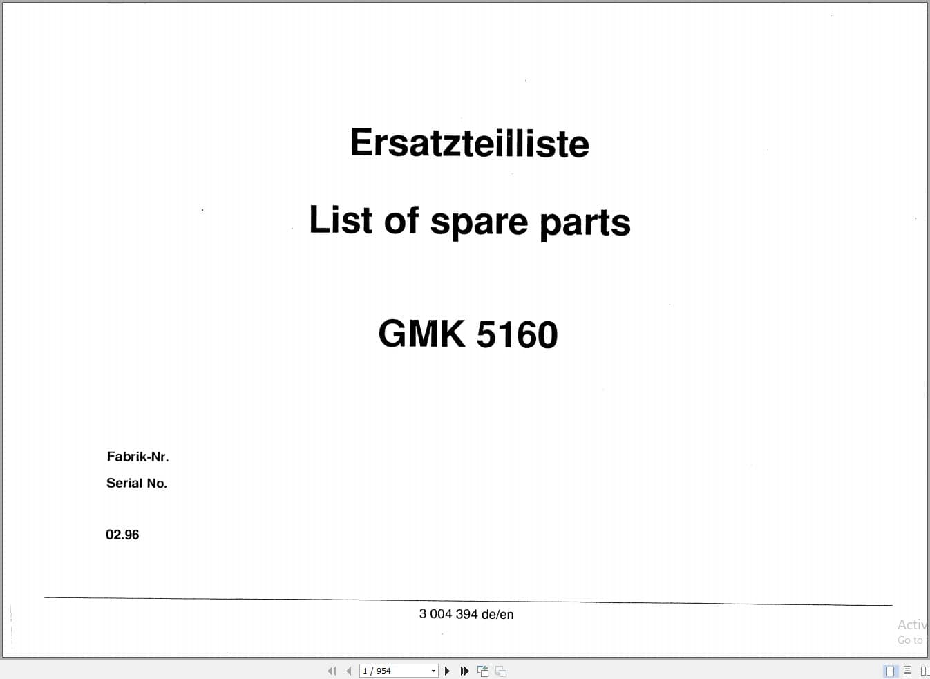 Grove Crane GMK 5160 Spare Parts List 3004394 1996 (1)
