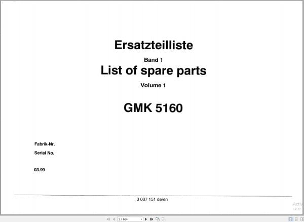 Grove Crane GMK 5160 Spare Parts List 3007151 1999 (1)