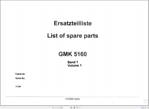 Grove Crane GMK 5160 Spare Parts List 3010291 1996 (1)