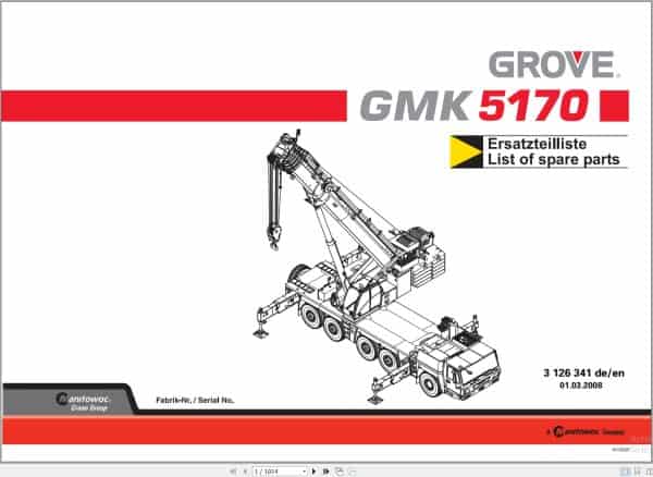 Grove Crane GMK 5170 Spare Parts List 3126341 2008 (1)