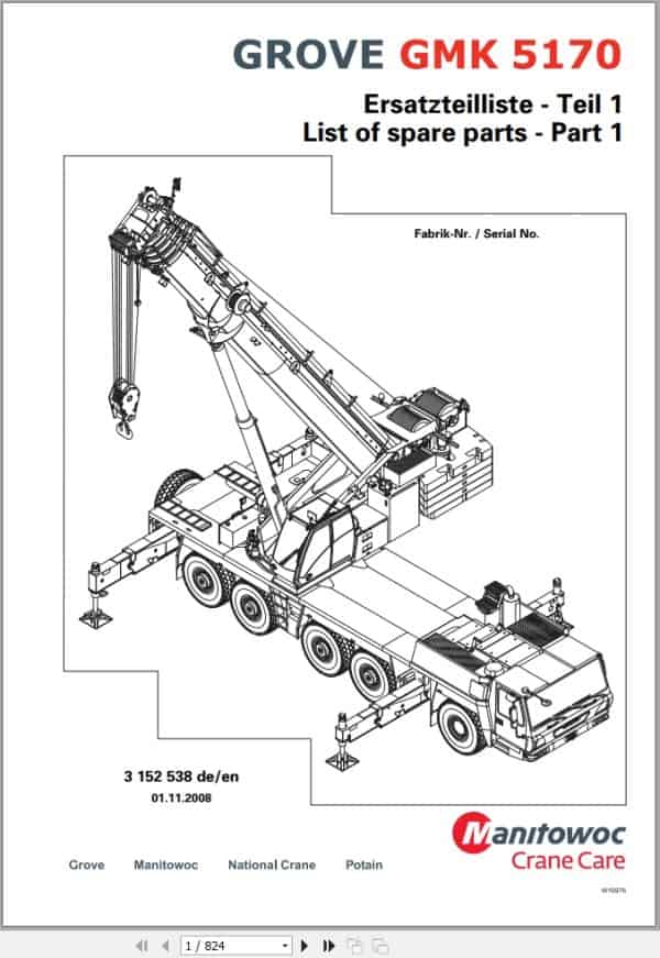 Grove Crane GMK 5170 Spare Parts List 3152538 2008 (1)