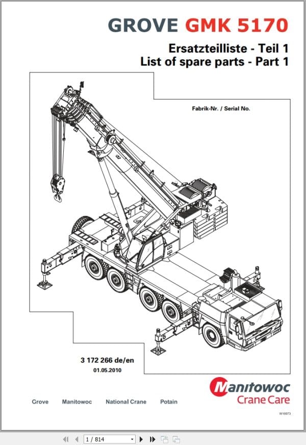 Grove Crane GMK 5170 Spare Parts List 3172266 2010 (1)