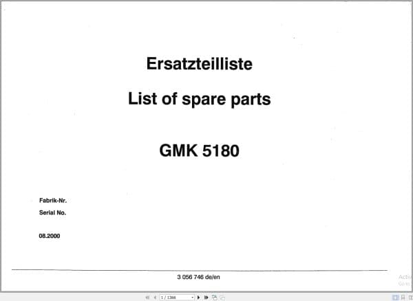 Grove Crane GMK 5180 Spare Parts List 3056746 2000 (1)