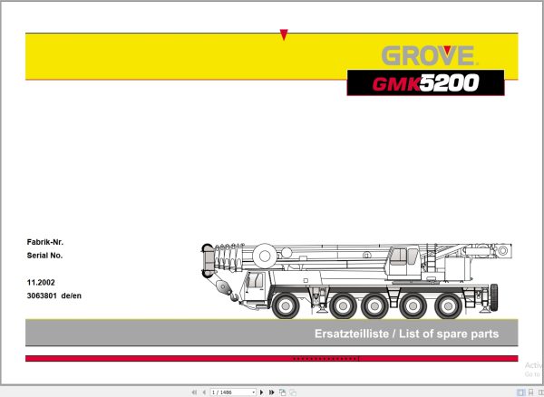 Grove Crane GMK 5200 Spare Parts List 3063801 2002 (1)