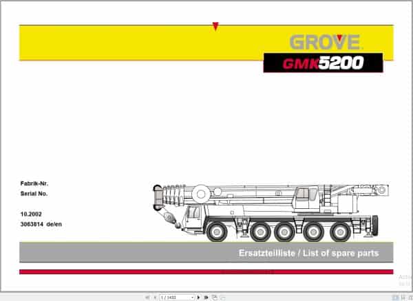 Grove Crane GMK 5200 Spare Parts List 3063814 2002 (1)