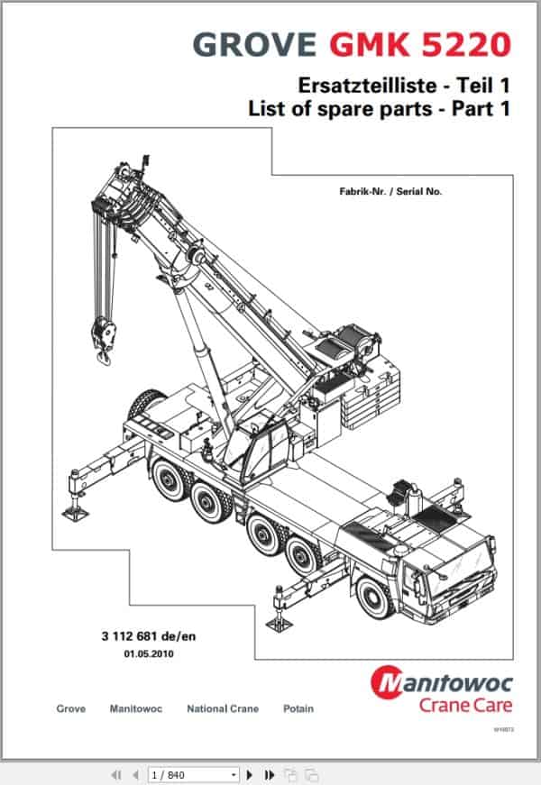 Grove Crane GMK 5220 Spare Parts List 3112681 2010 (1)