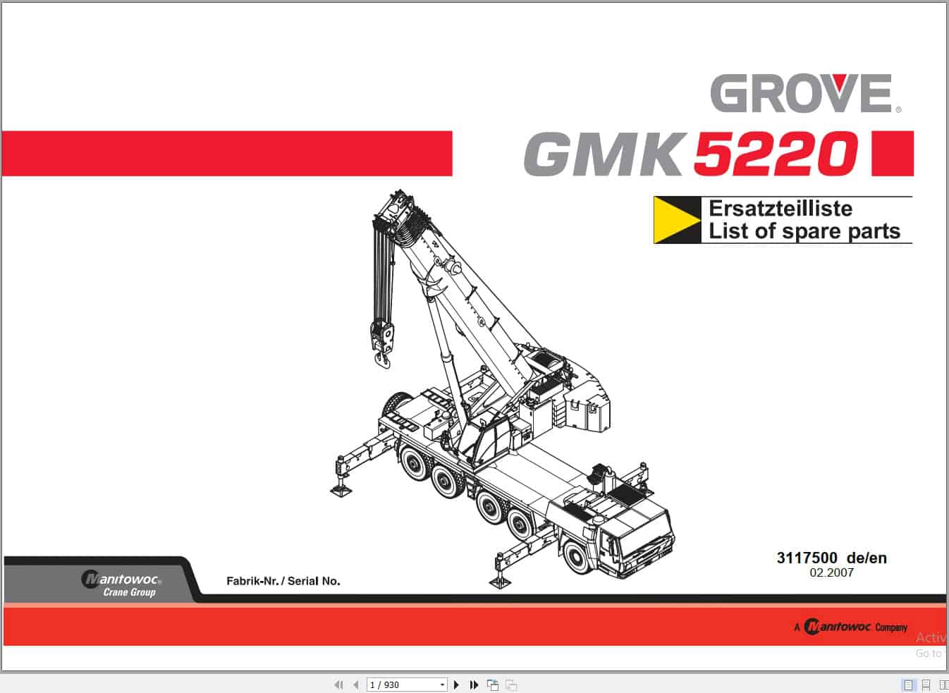 Grove Crane GMK 5220 Spare Parts List 3117500 2007 (1)