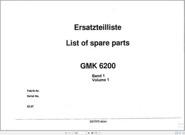 Grove Crane GMK 6200 Spare Parts List 3007979 1997 (1)