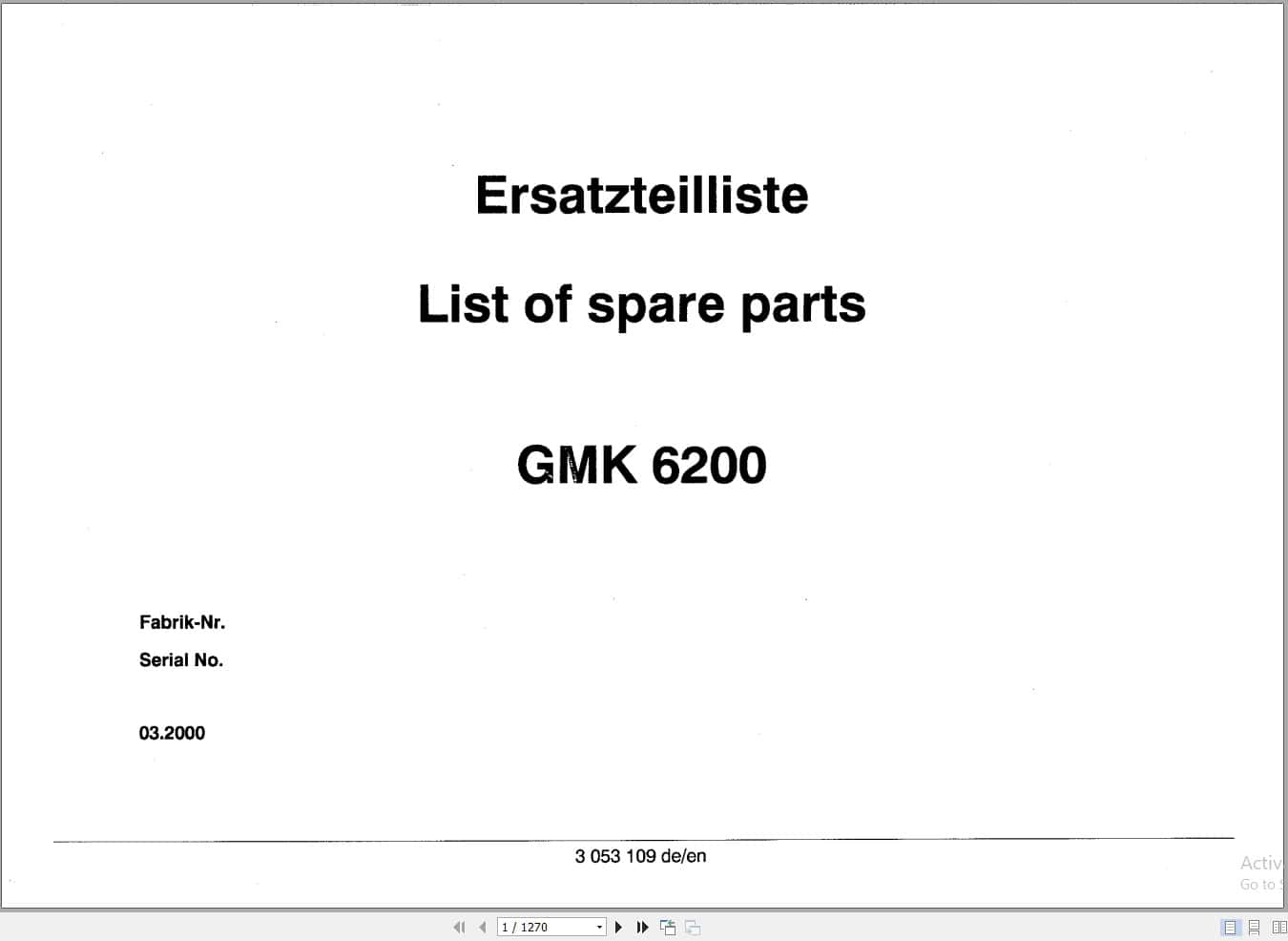 Grove Crane GMK 6200 Spare Parts List 3053109 2000 (1)