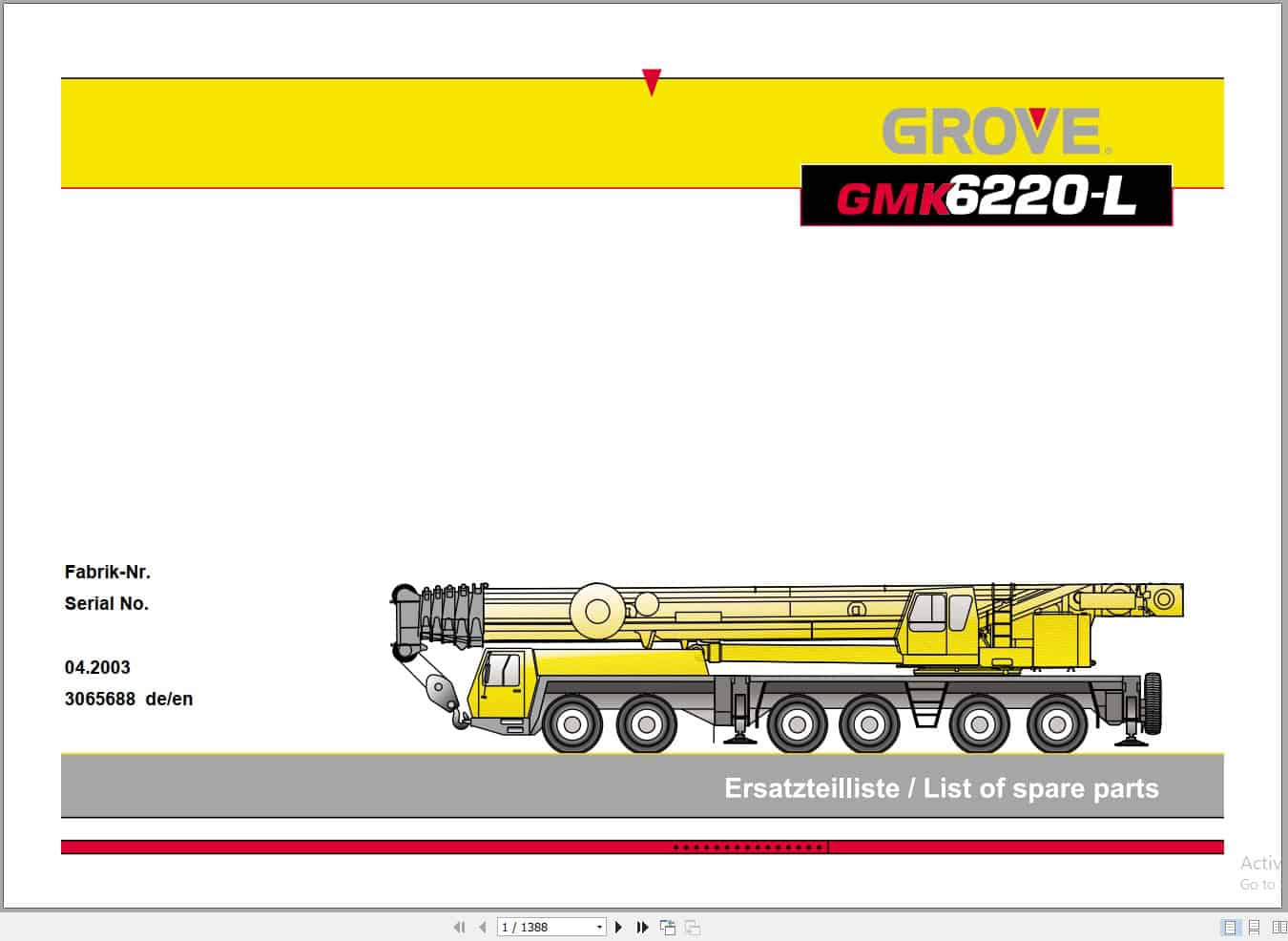 Grove Crane GMK 6220 L Spare Parts List 3065688 2003 (1)