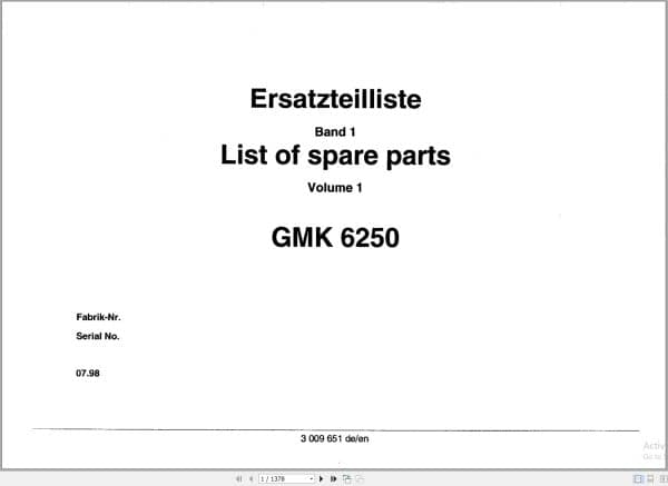Grove Crane GMK 6250 Spare Parts List 3009651 1998 (1)