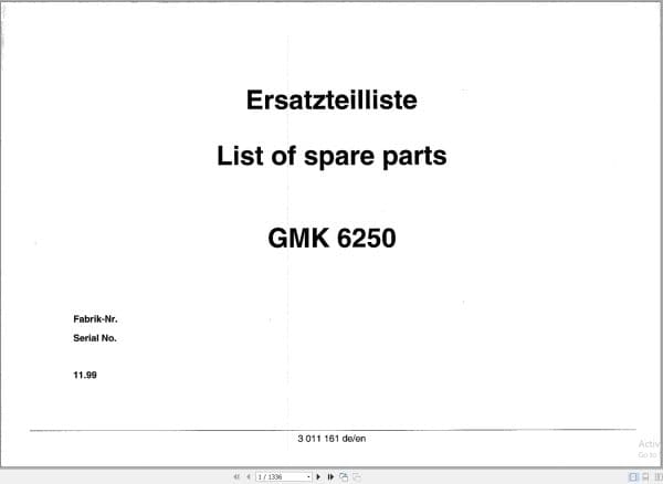 Grove Crane GMK 6250 Spare Parts List 3011161 1999 (1)