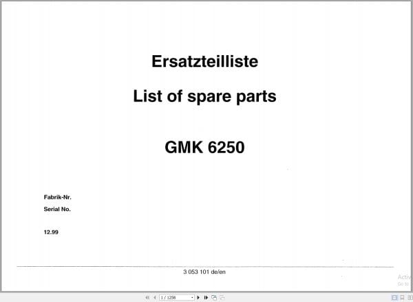 Grove Crane GMK 6250 Spare Parts List 3053101 1999 (1)