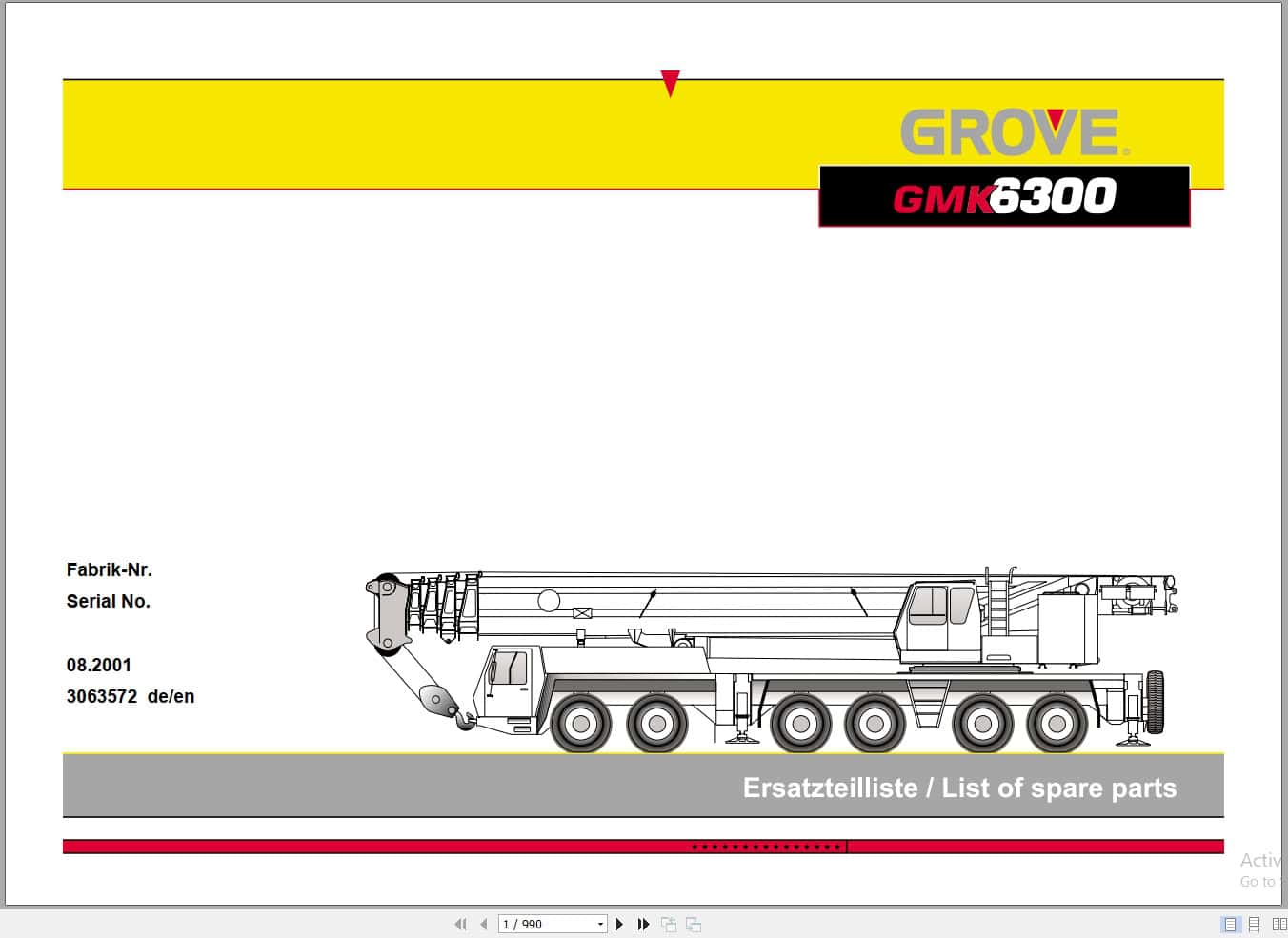 Grove Crane GMK 6300 Spare Parts List 3063572 2001 (1)