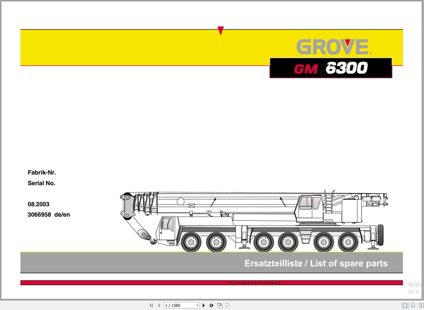 Grove Crane GMK 6300 Spare Parts List 3066958 2003 (1)