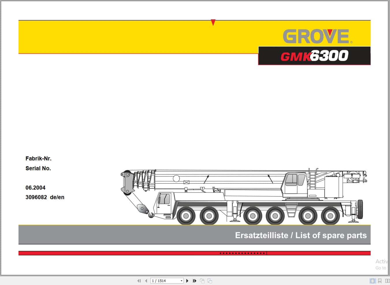 Grove Crane GMK 6300 Spare Parts List 3096082 2004 (1)
