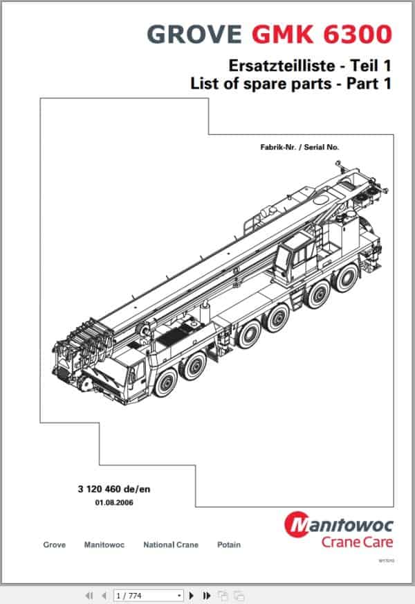 Grove Crane GMK 6300 Spare Parts List 3120460 2006 (1)