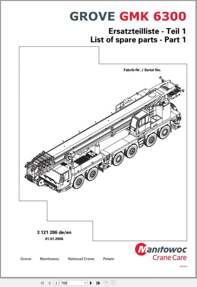 Grove Crane GMK 6300 Spare Parts List 3121286 2006 (1)