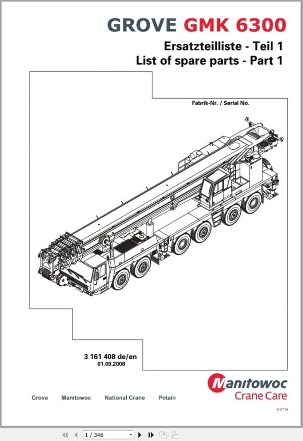 Grove Crane GMK 6300 Spare Parts List 3161408 2008 (1)
