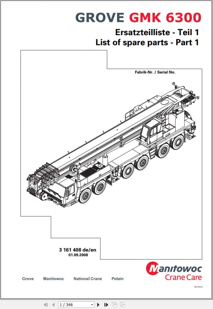 Grove Crane GMK 6300 Spare Parts List 3161408 2008 (1)