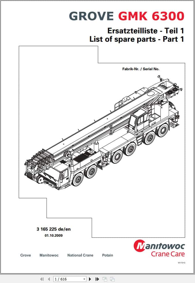 Grove Crane GMK 6300 Spare Parts List 3165225 2009 (1)