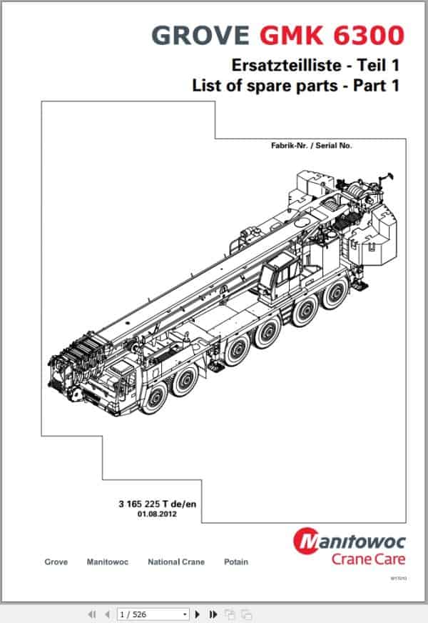 Grove Crane GMK 6300 Spare Parts List 3165225T 2012 (1)