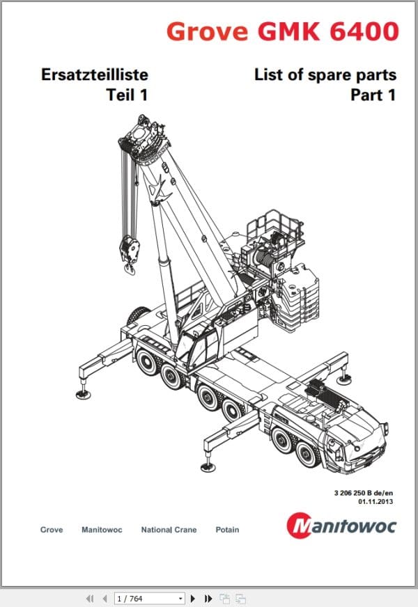 Grove Crane GMK 6400 Spare Parts List 3206250B 2013 (1)