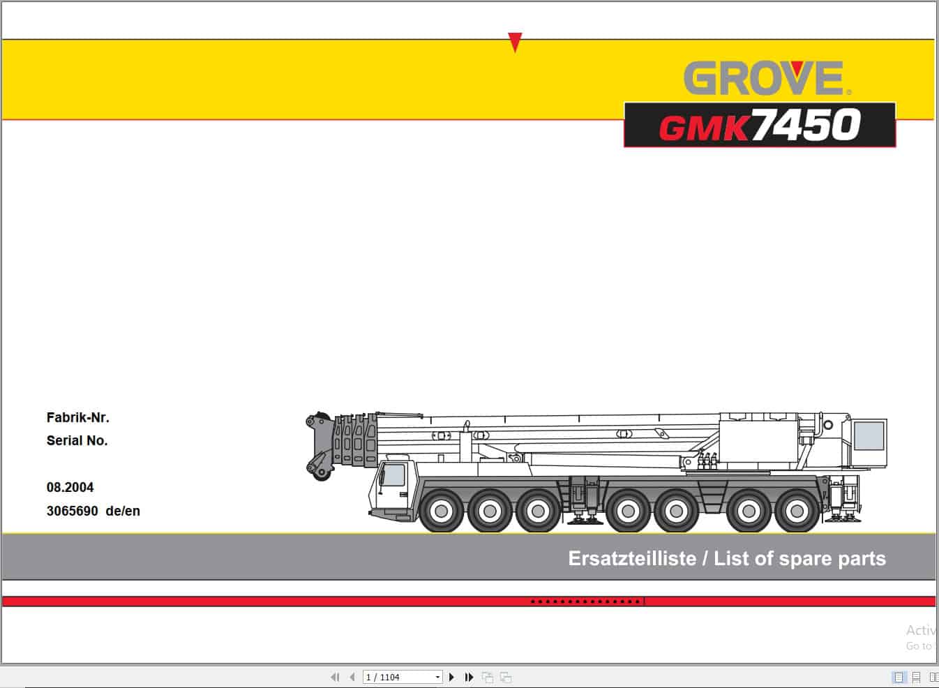 Grove Crane GMK 7450 Spare Parts List 3065690 2004 (1)