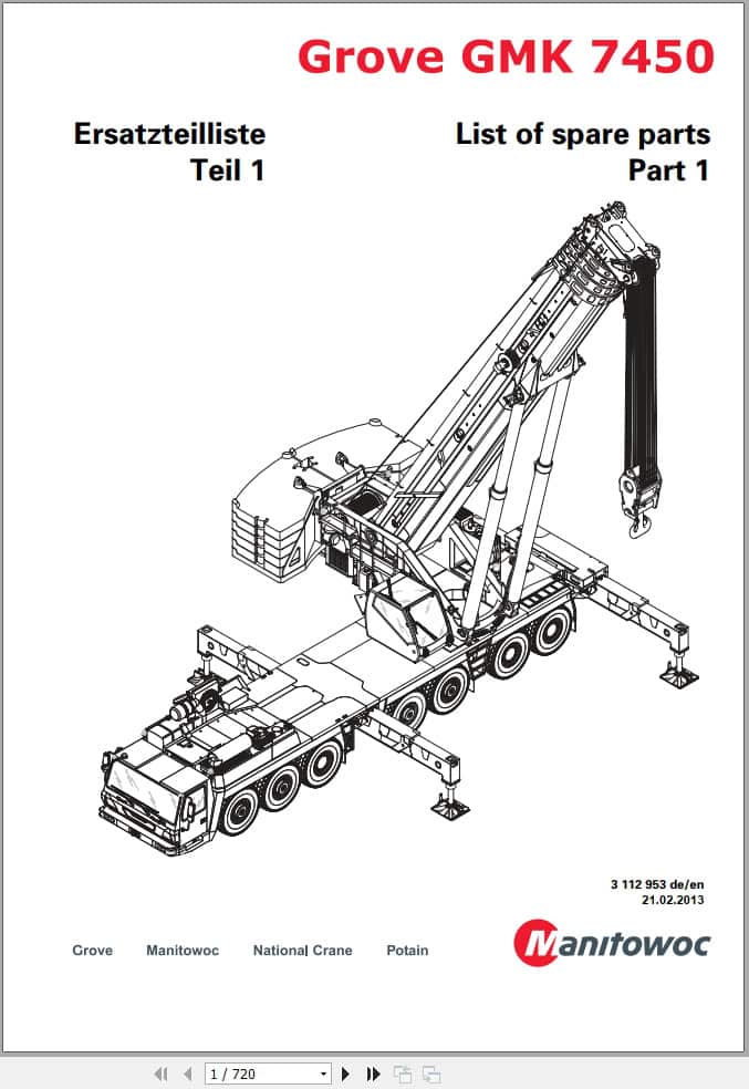 Grove Crane GMK 7450 Spare Parts List 3112953 2013 (1)