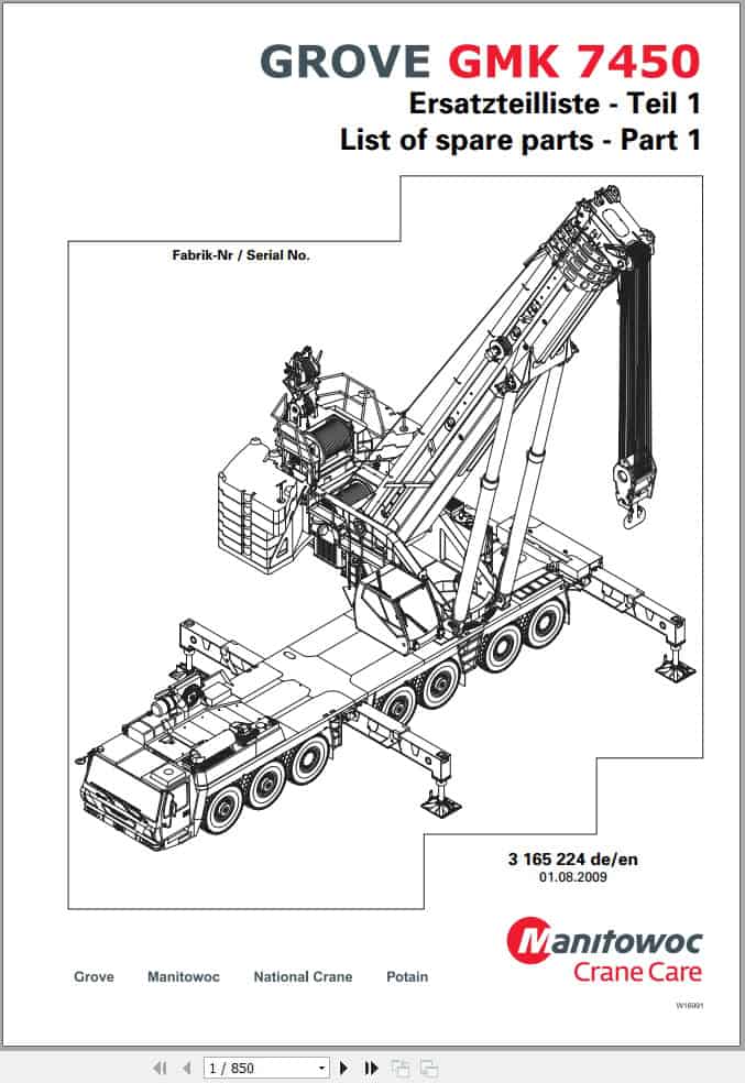 Grove Crane GMK 7450 Spare Parts List 3165224 2009 (1)