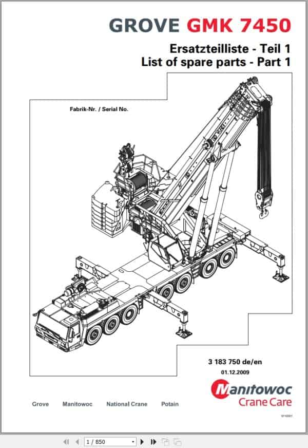 Grove Crane GMK 7450 Spare Parts List 3183750 2009 (1)