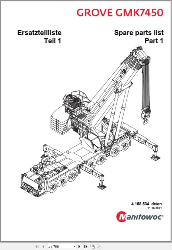 Grove Crane GMK 7450 Spare Parts List 4168534 2021 (1)