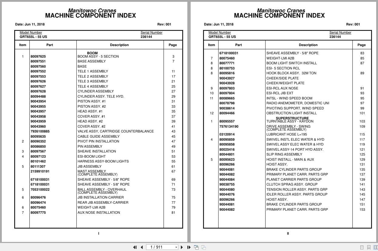 Grove Crane GRT655L   55US 236144 Parts Manual 2018 (1)