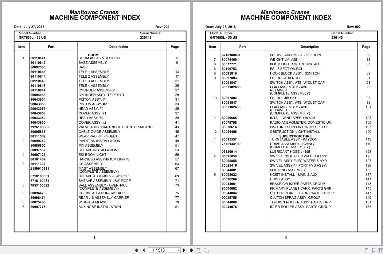 Grove Crane GRT655L   55US 236145 Parts Manual 2018 (1)