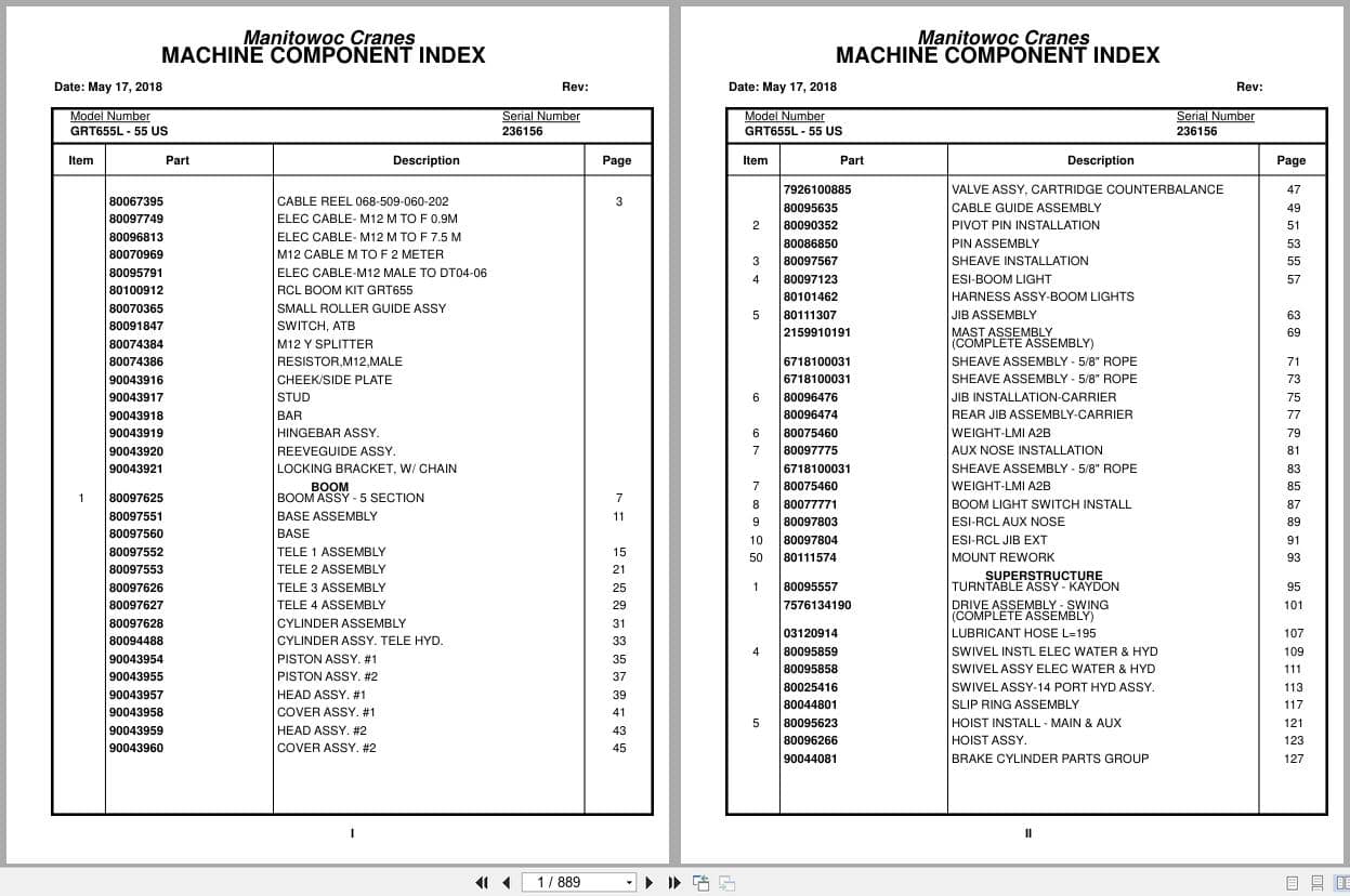Grove Crane GRT655L   55US 236156 Parts Manual 2018 (1)