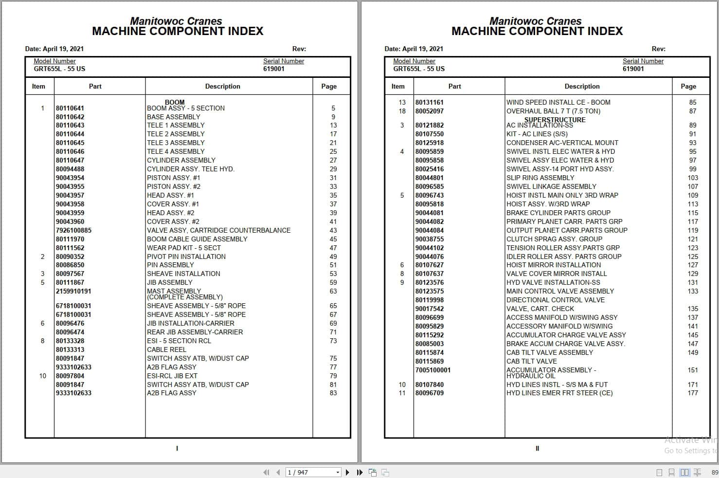 Grove Crane GRT655L   55US 619001 Parts Manual 2021 (1)