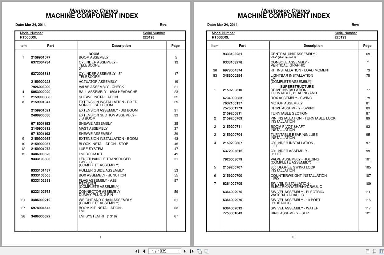 Grove Crane RT500DXL 220193 Parts Manual 2014 (1)