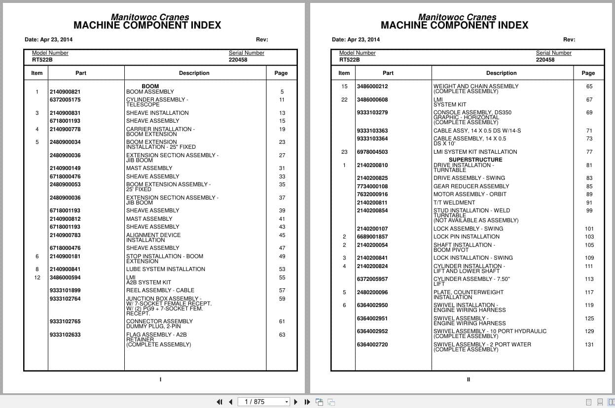 Grove Crane RT522B 220458 Parts Manual 2014 (1)
