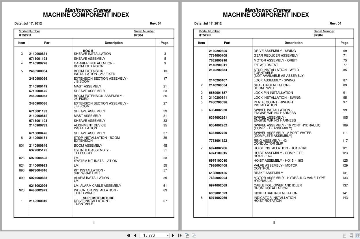 Grove Crane RT522B 87504 Parts Manual 2012 (1)