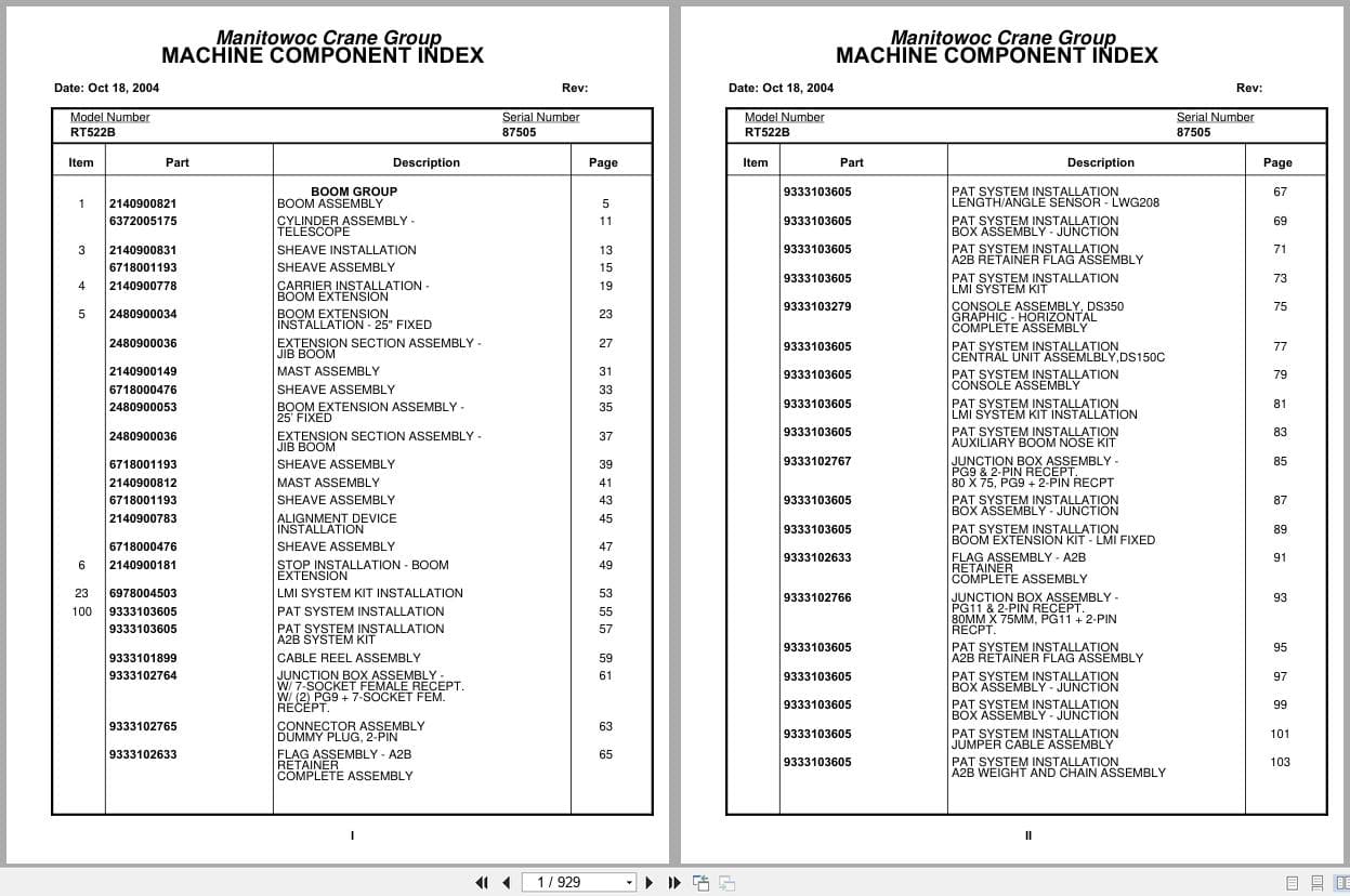 Grove Crane RT522B 87505 Parts Manual 2004 (1)