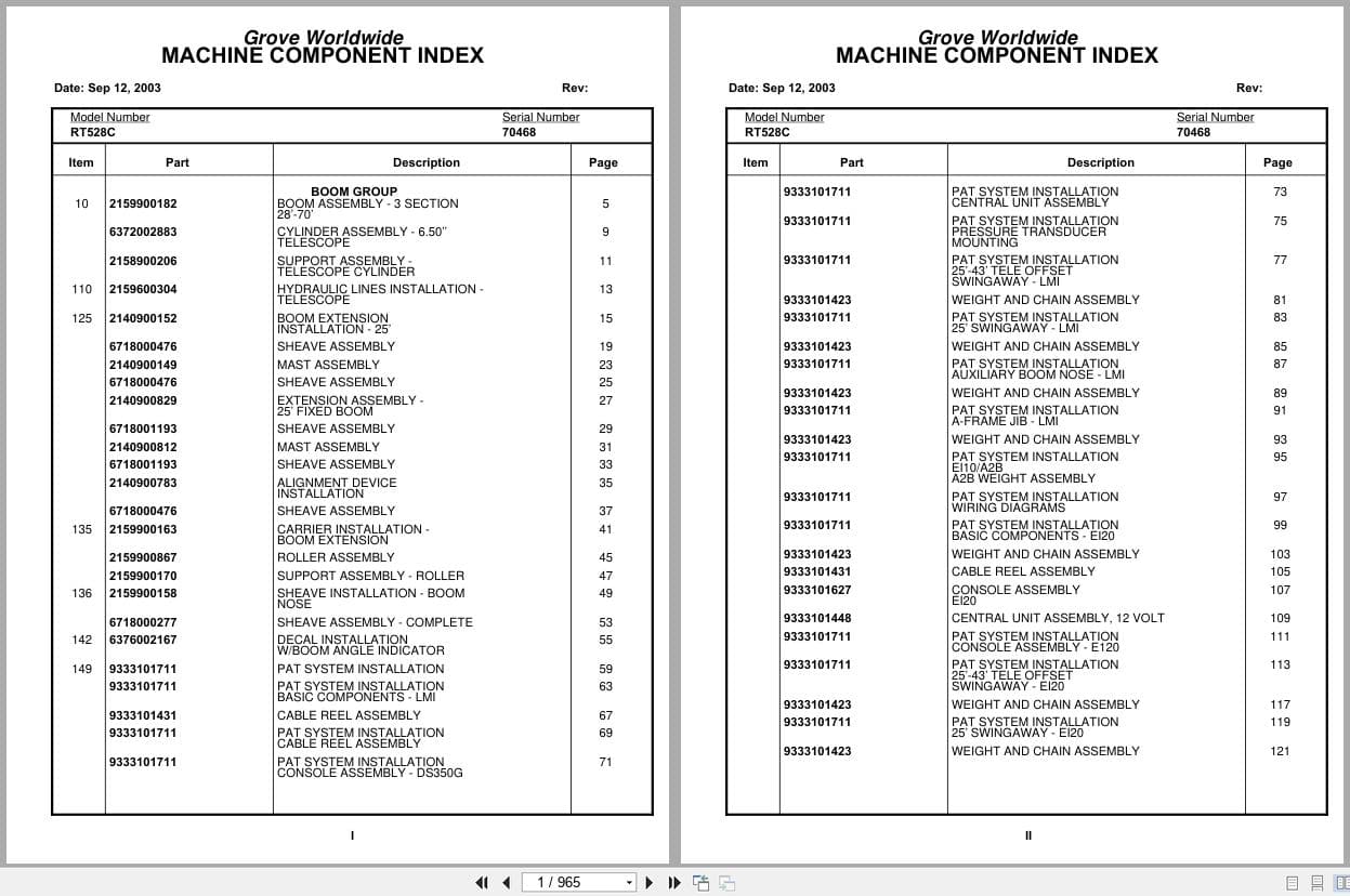 Grove Crane RT528C 70468 Parts Manual 2003 (1)