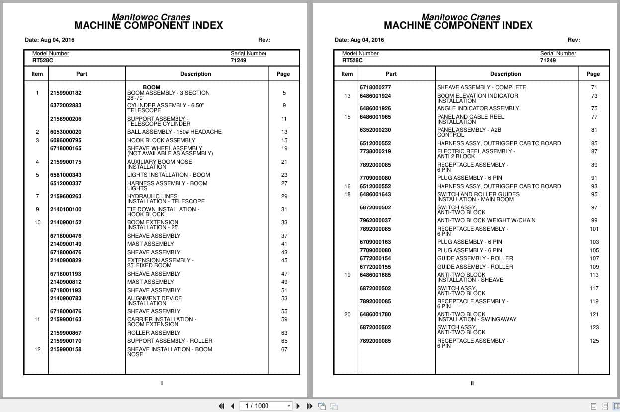 Grove Crane RT528C 71249 Parts Manual 2016 (1)