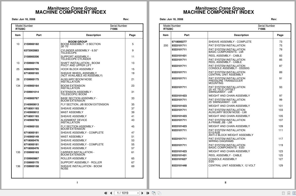 Grove Crane RT528C 71986 Parts Manual 2008 (1)