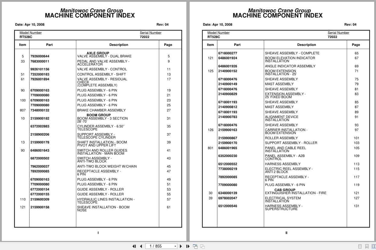 Grove Crane RT528C 72022 Parts Manual 2008 (1)