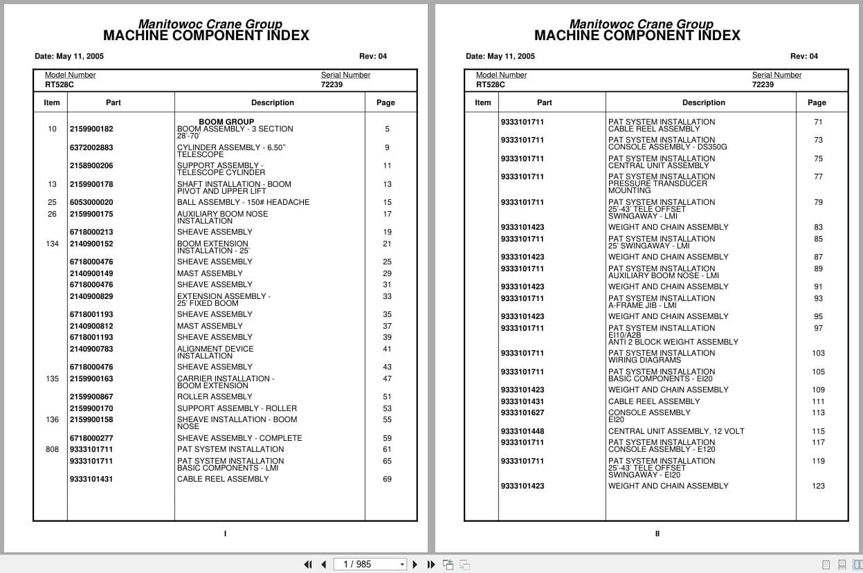 Grove Crane RT528C 72239 Parts Manual 2005 (1)