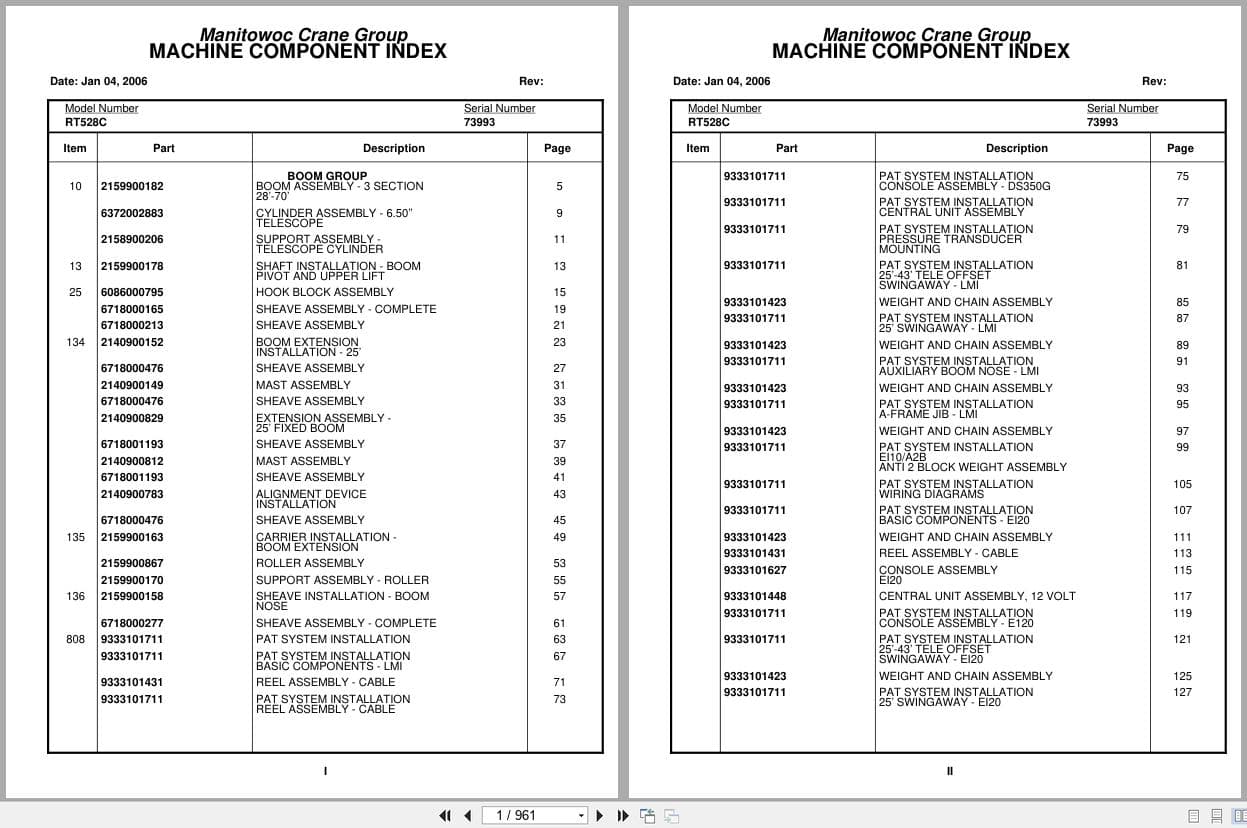 Grove Crane RT528C 73993 Parts Manual 2006 (1)
